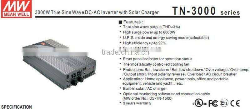 Meanwell 3000W True Sine Wave DC-AC Inverter with Solar Charger 3kw inverter/dc to ac power inverter