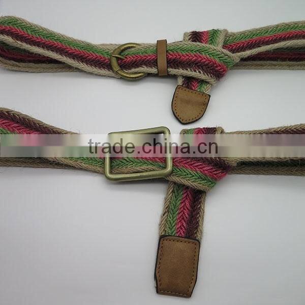 Fashion mixed colors rope fabric belt with square buckle for women