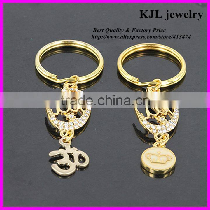 KJL-A0136 wholesale gold color OHM allah charm pendant keychains, crown finding jewleru making key ring