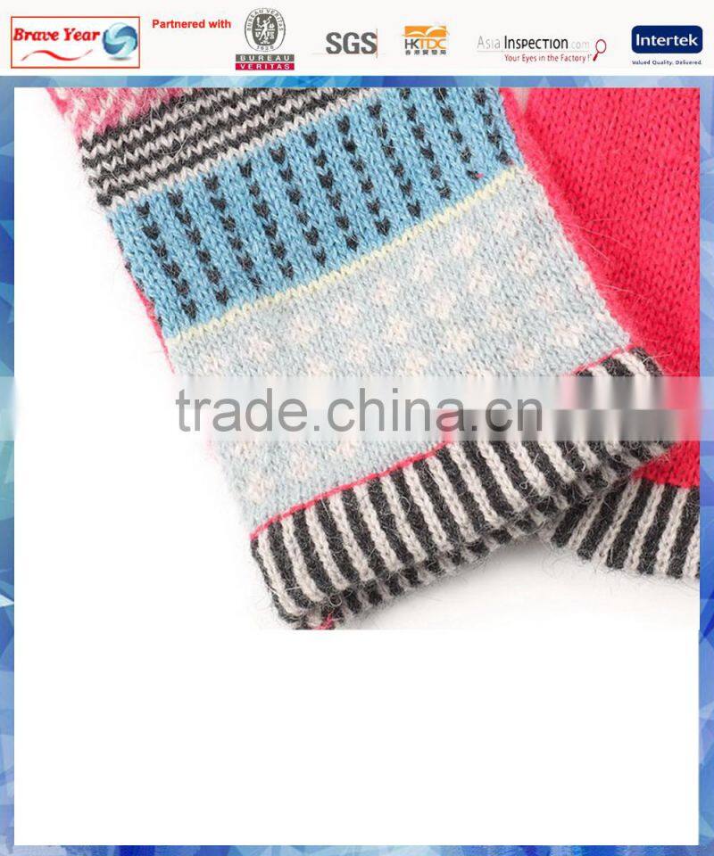 pink fairisle knitting women fingerless gloves with cover and one finger