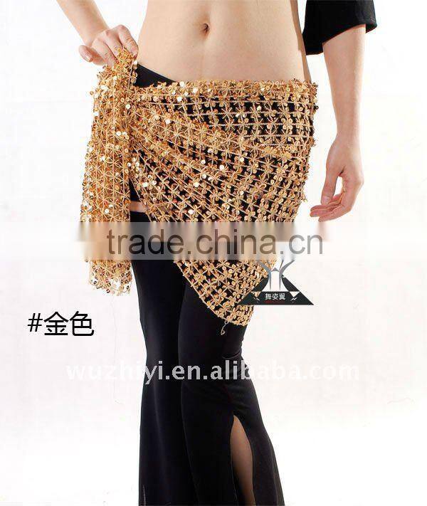 Cheap Wholesale Golden Knit Belly Dance Hip Scarf with Sequins, Belly Dance Shining Belt