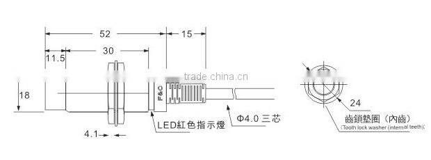 F&C M18 F3C-18ES05 Series, 12~24v DC switching Transducer, Short Housing Type, Flush Position Transducer