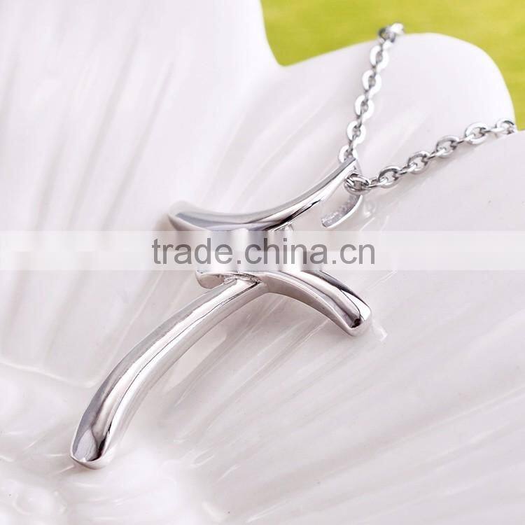Women's Sterling Silver Cubic Zirconia Three-Stone Cross Pendant Necklace