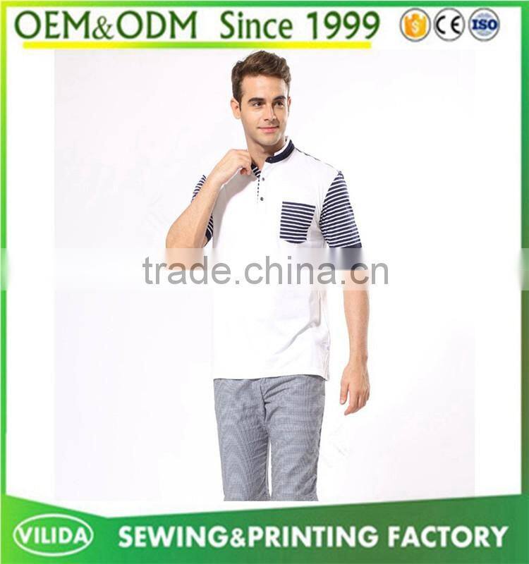 wholesale OEM men's casual short sleeve polo shirt high quality stitching stripe sleeves polo shirt