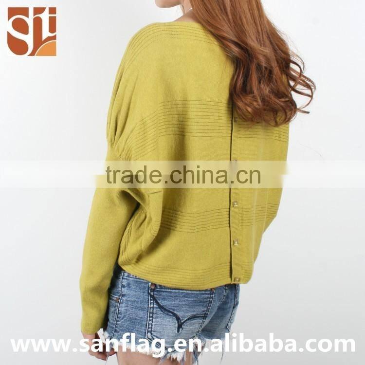 Fashion style ladies' crew neck dolman sleeve with pocket in the front pullover pattern knitted sweater from dongguan sanflag