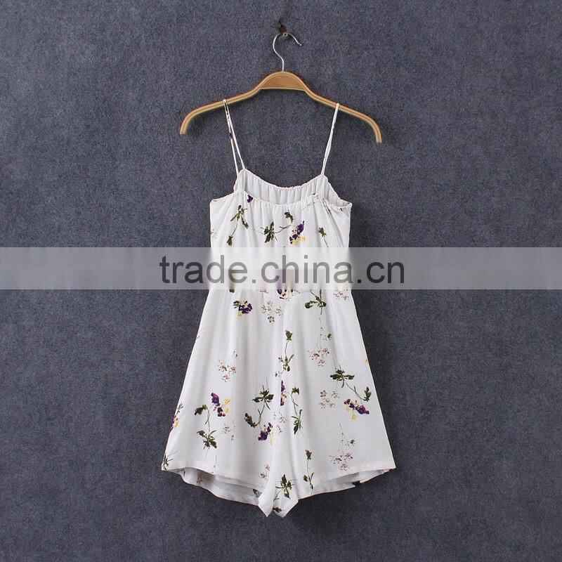 L043 Romper Women Playsuit 2016 Sexy Floral Printed Strap Playsuit