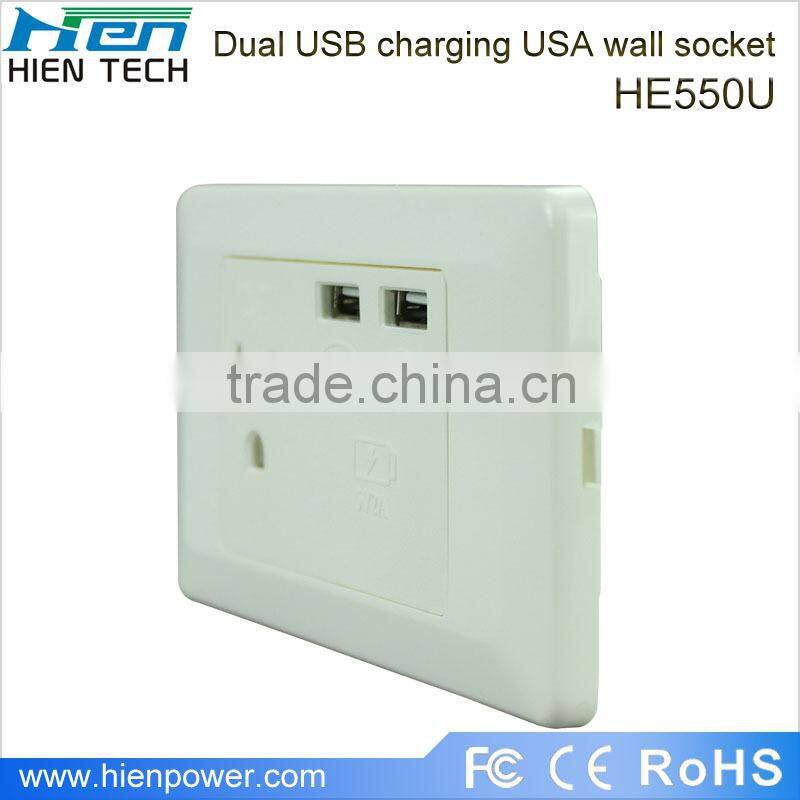 America type USB wall socket 1 gang 2 USB ports