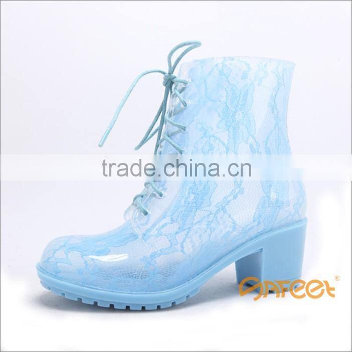 Lace PVC rain boots ladies wellington boots horse rain boots manufacturer SA-9319