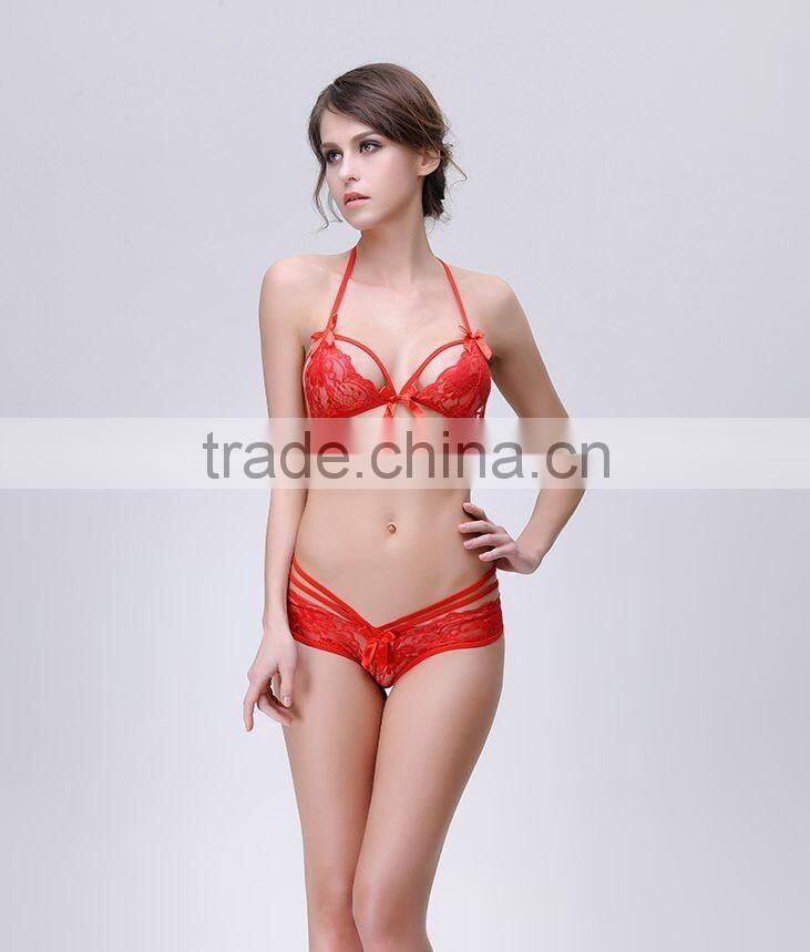 Hot red open sexy girl bra and panty sets