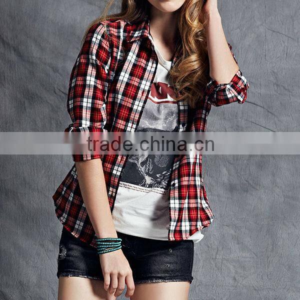Women europe style long sleeve yarn dyed designer check shirts wholesale