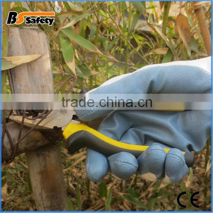 BSSAFETY Colored Nitrile coated 13 needle polyester PVC working glove printed logo
