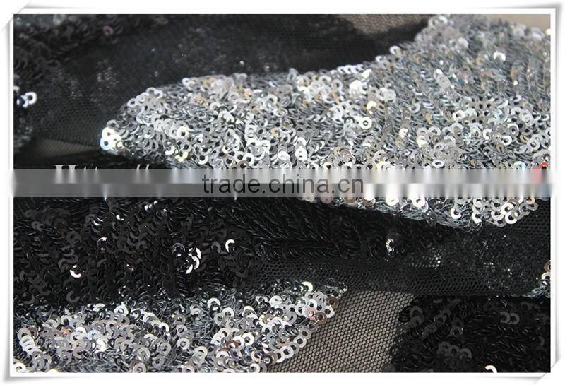 Latest black and silver wave sequin pattern textile fabric, sequin fabric textile for home textile
