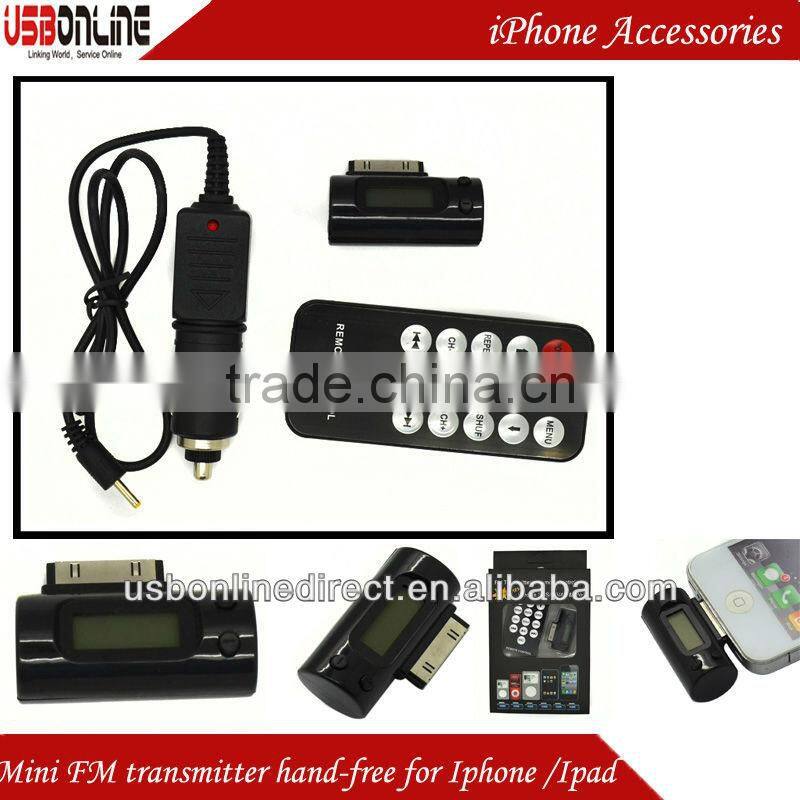 Mini Car LCD FM transmitter for iphone 4 ipad with handsfree & charging function