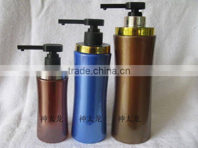 Plastic shampoo bottle with a circle plated