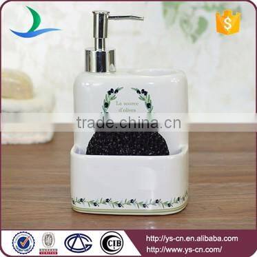White square olive branch pattern ceramic shower soap dispenser