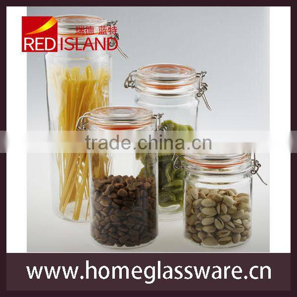 decorative clear airtight glass bottles with stainless steel clips