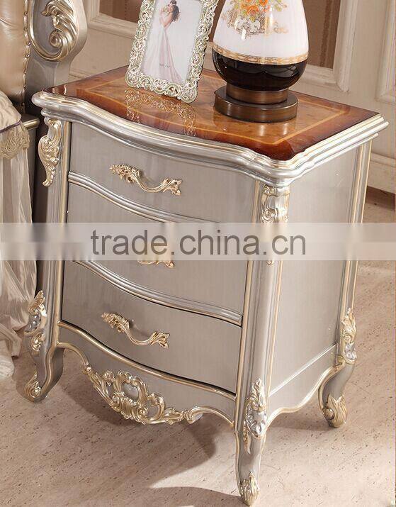 European Style Solid Wood with Genuine Leather Bed, Royal Bedroom Carved Furnitur Bed, Royal Bedroom Furniture (BF01-ML013)