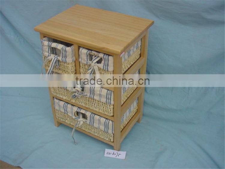 Custom high quality wicker basket drawers wooden storage cabinet