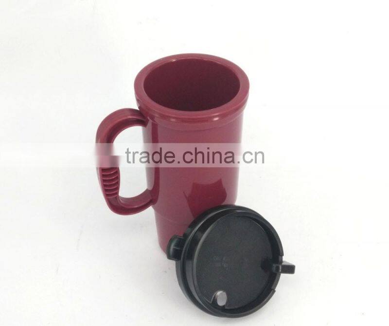 Duble wall travel mug/w handle Coffee mug cup with lid