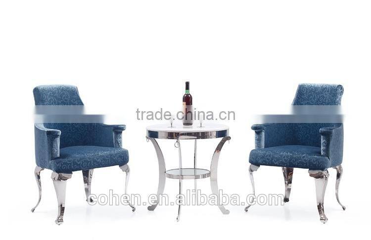 Handcraft luxury elegant high back fabric armchair/leisure chair/dining chair with stainless steel furnitre