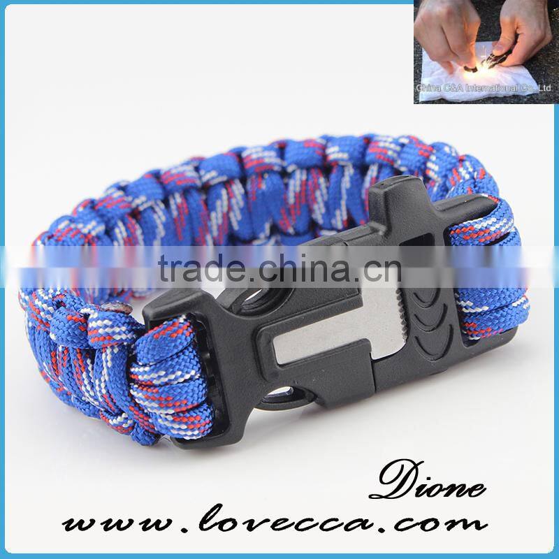Outdoor survival logo engraved paracord bracelet with fire starter buckle