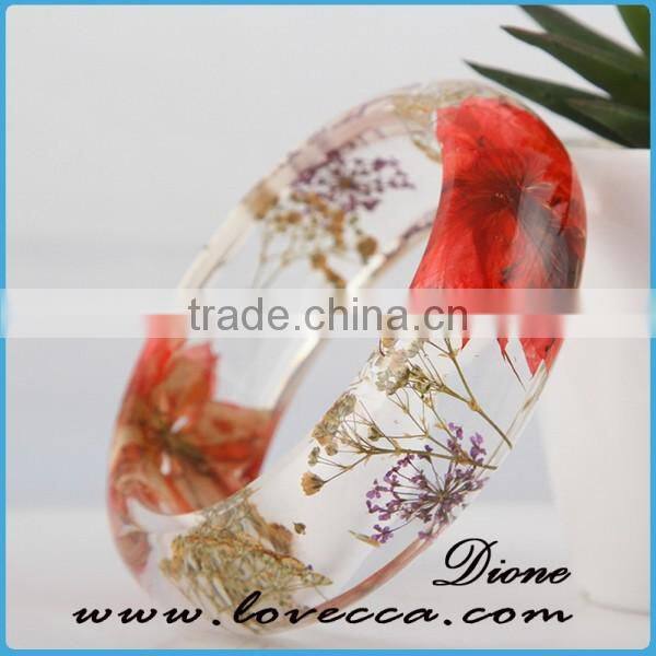 Guangzhou Factory Hot Sale Dried Flower Resin Bangles Natural Real Flower Bracelet Bangle