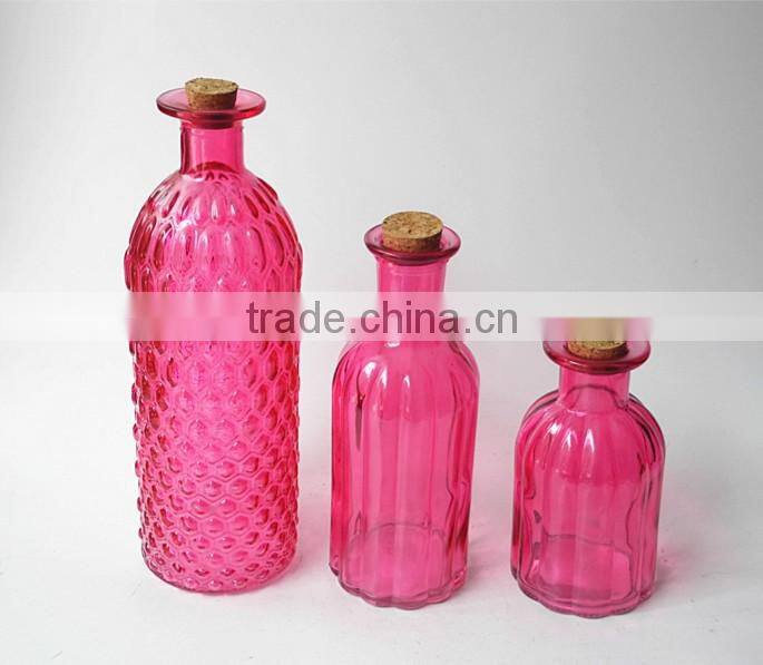 300ml portico vertical stripe colored glass bottle with wooden cork