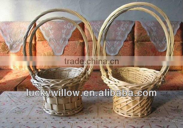 Driect supplier white wicker flower basket with high handle