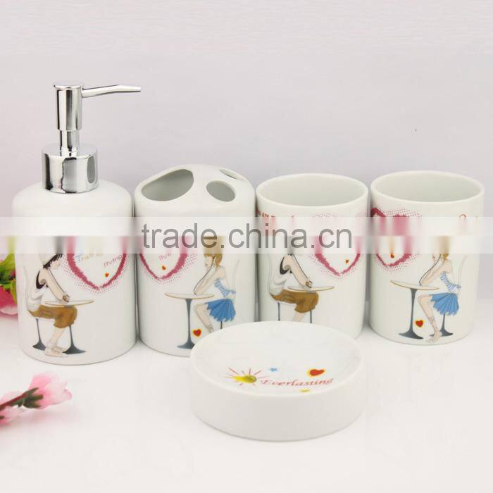 ceramic bathroom set 4pcs with love decal