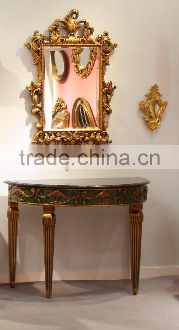Living room black marble top gold leaf half moon console tables
