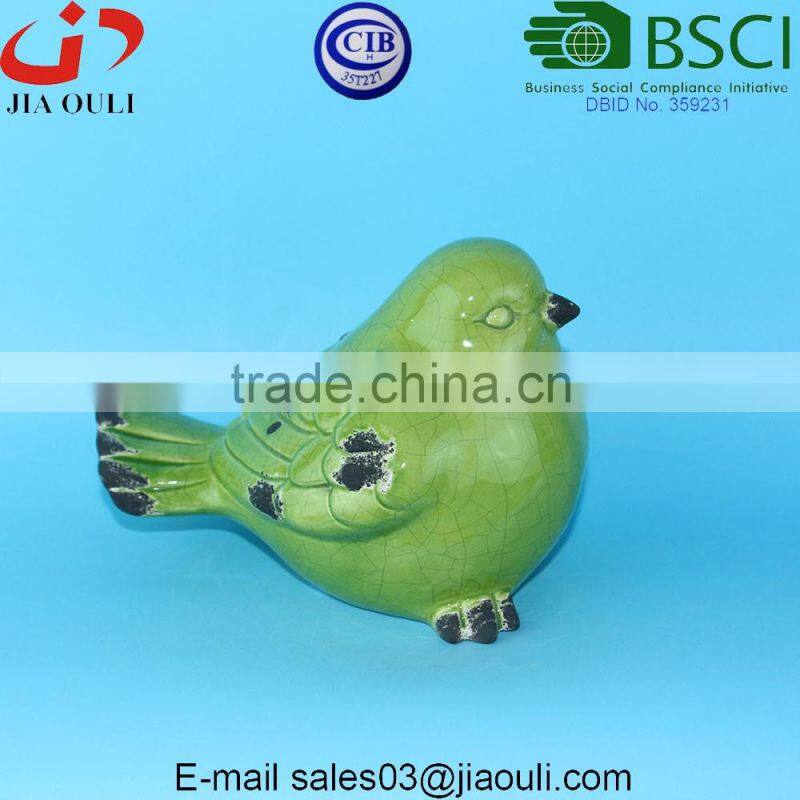 BSCI Audit Factory Easter decoration gift craft birds, crakle glazed green ceramic bird