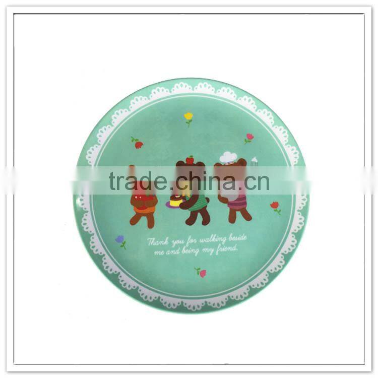 Cute design children safety zoo plate round plastic dry fruit plate for festival use holiday use