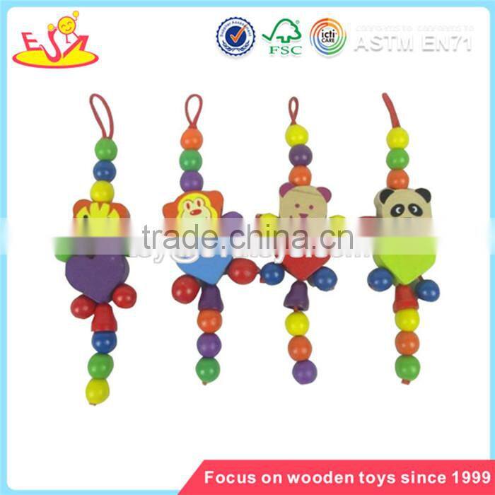 Wholesale DIY beautiful wooden string animal beads toy lovely baby wooden animal beads toy W11E009