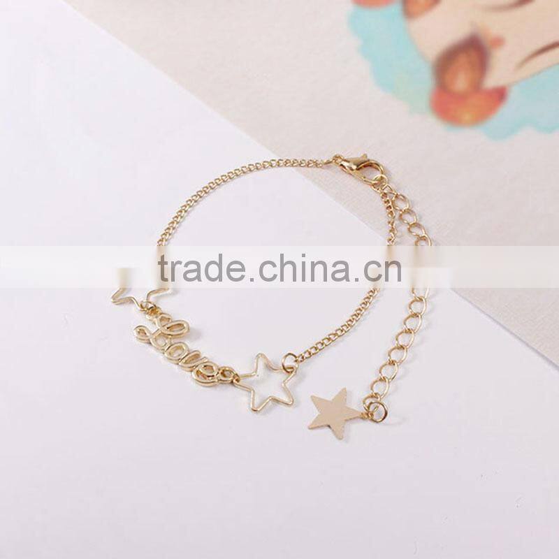 gold love letter moon star charms bracelet gold chain bracelet silk ribbon bracelet