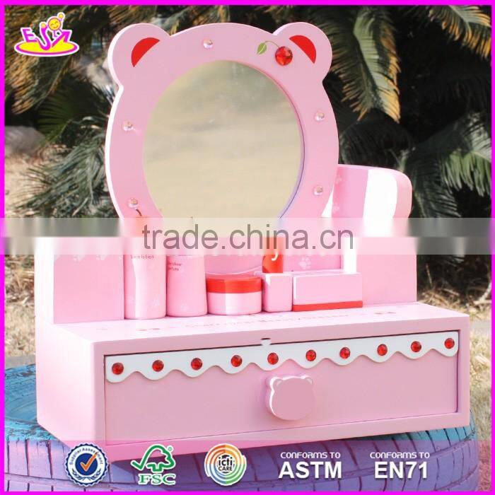 2017 New design lovely pink girls wooden toy dressing table W08H077
