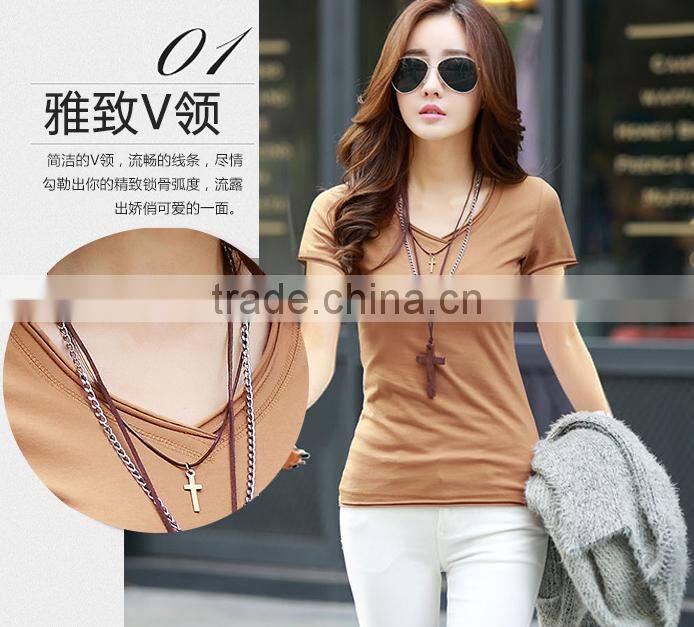 Cotton women's T-shirt ;V collar T-shirt; T-shirt