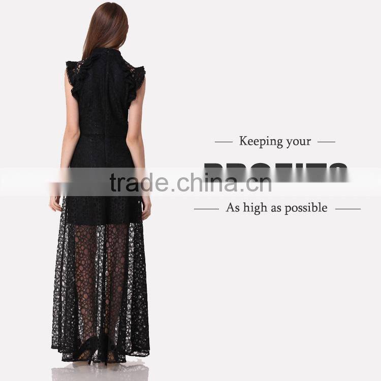 Domin fashion black patterns for lace long dress