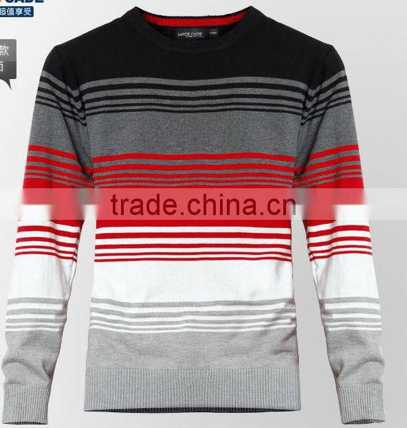 Men Casual Stripe Round Collar Sweaters