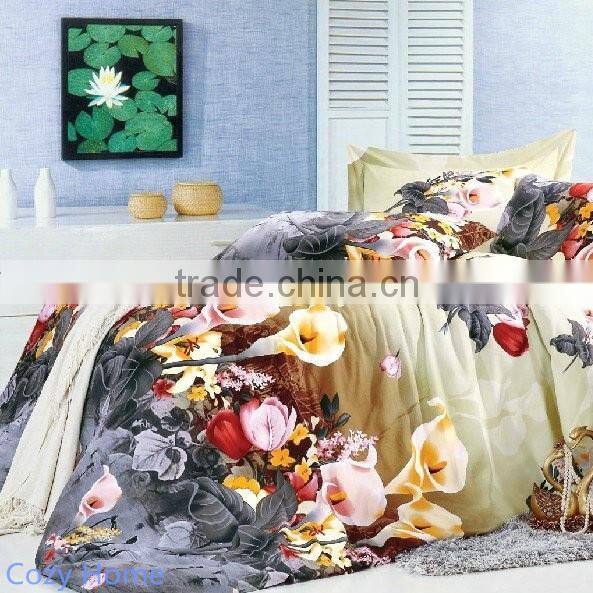 2014 fashion pattern 100% cotton print bed set with various colors