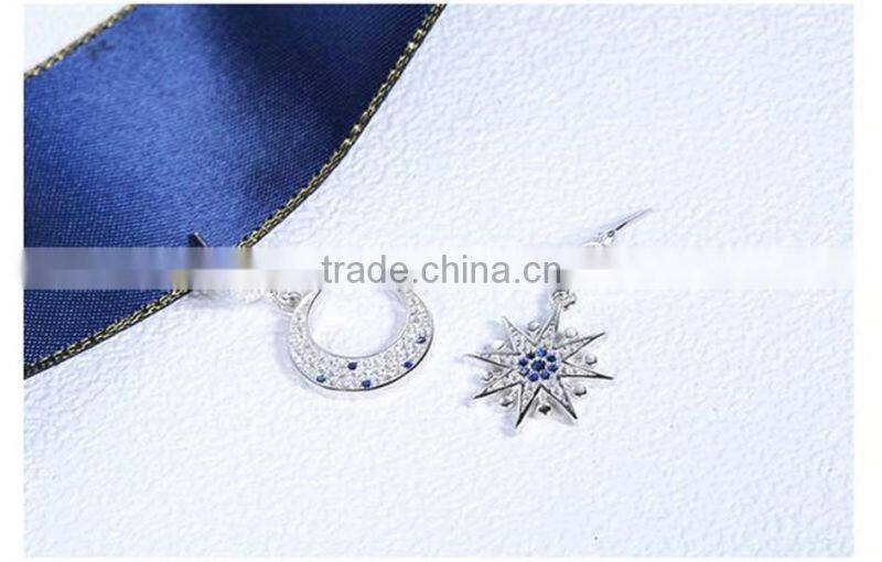 star and moon shape girl 925 silver earring, CZ zircon earring jewelry, earring silver 925