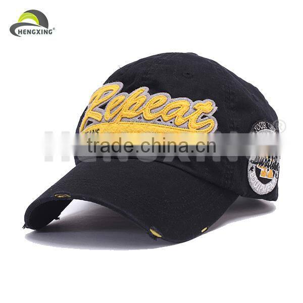 100% Cotton Applique Baseball Cap With Flat Embroidery