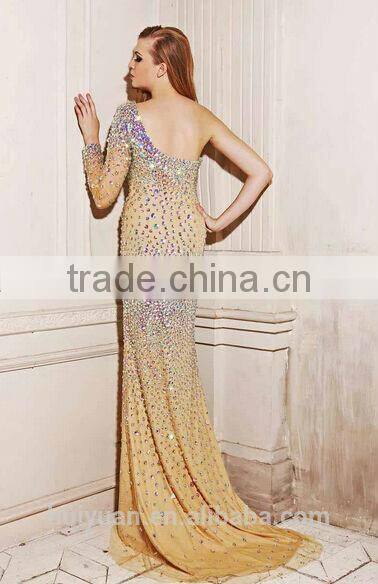 tulle one shoulder beaded long evening dress 2015