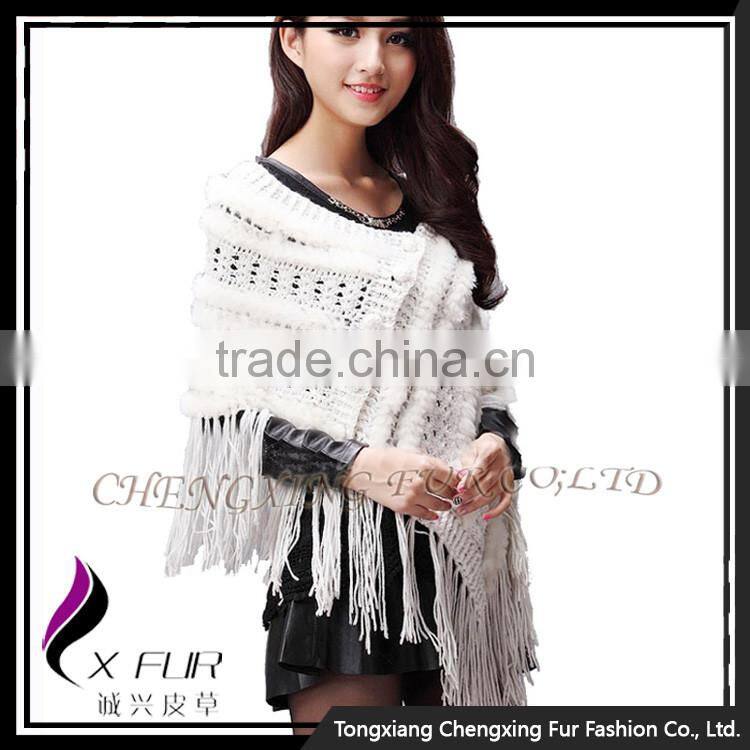 CX-B-119F Luxury Quality Rabbit Fur Big Hand Made Crochet Shawl