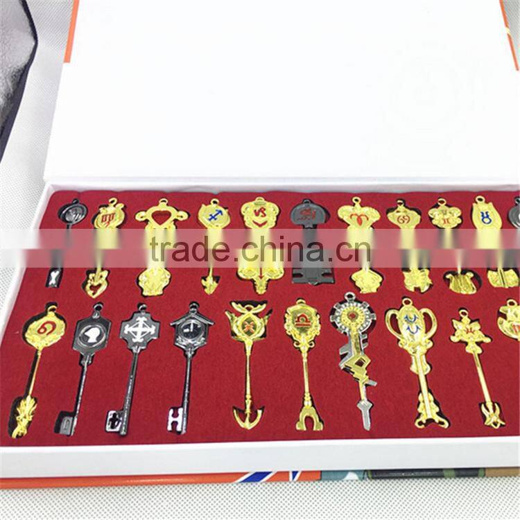 hot sale Fairy Tail badge alloy jewelry necklace 12 constellation sign 22 pieces key buckle