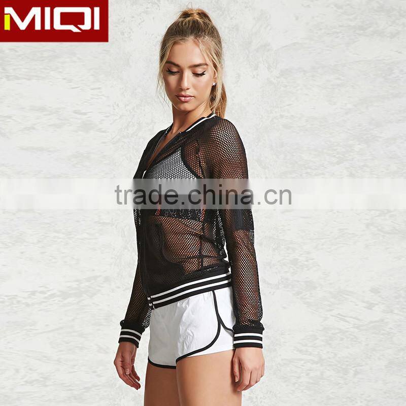 2017 new design women fashion jacket with mesh design yoga jacket for gym wear sports jacket