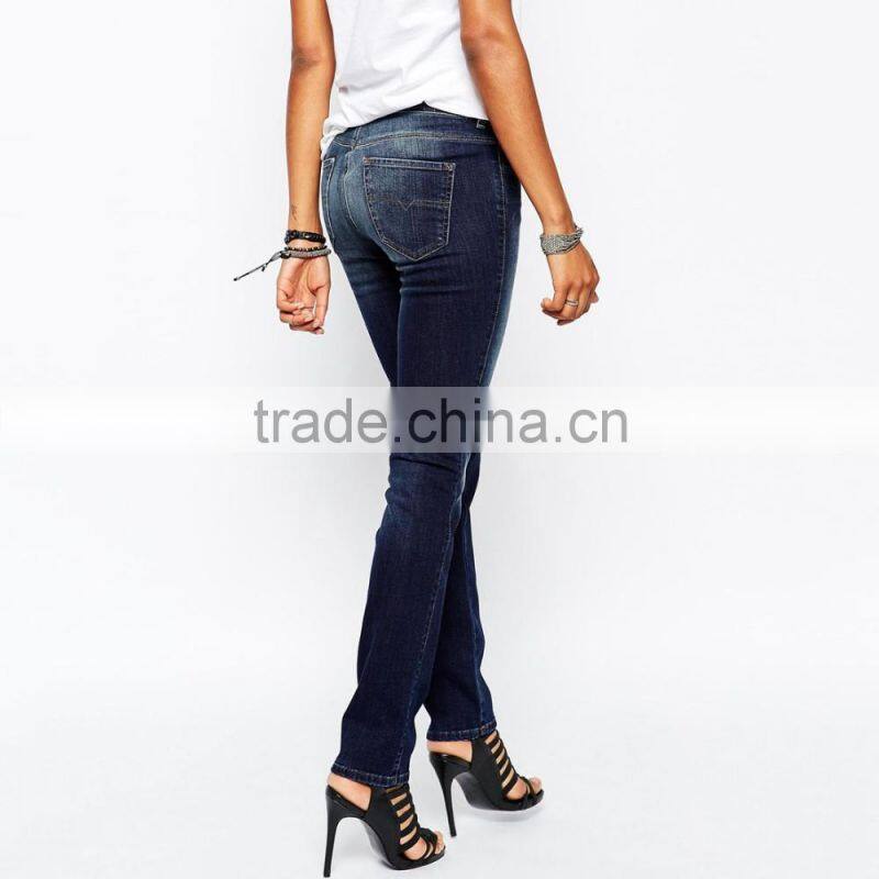 plain straight latest design jeans pants for girl washed custom
