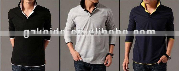 Long sleeve cotton POLO shirt double layers collar