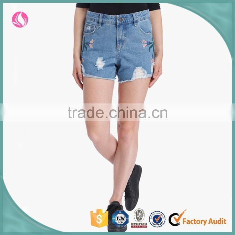 Custom Wholesale Woman Denim Distressed Jeans Shorts Women 2016
