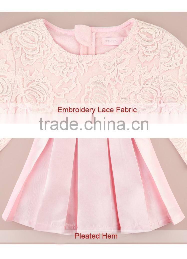 Girl's New Year Party Dress In Stain And Embroidery Fabric 2017 Spring Dress Designs For Girl