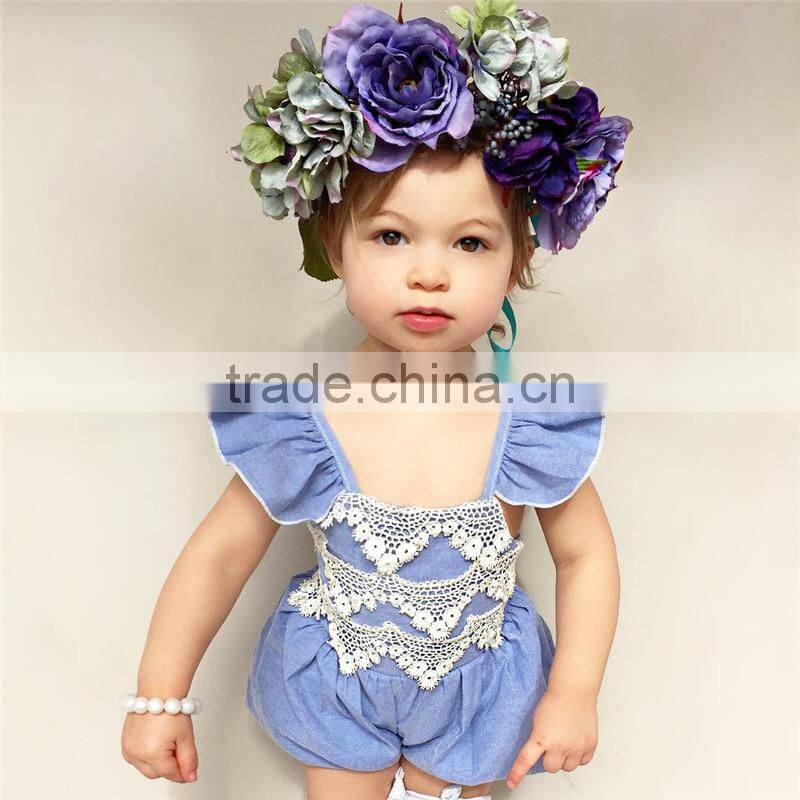 Summer Baby Girls Romper Flutter Sleeve Lace Romper Wholesale 2017 Kids Clothes Outfit 0-24M
